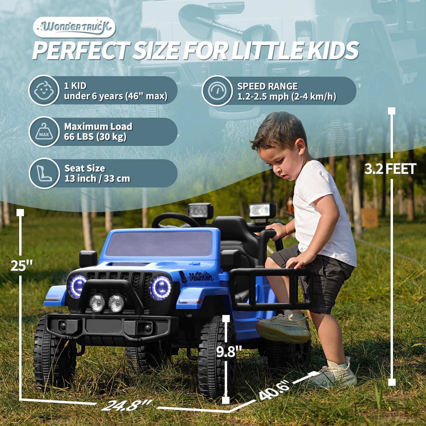 12V Kids Ride on Truck Battery Powered Toy Car w/Parent Remote Control, Electric Car for Kids, 4-Wheel Suspension, 3 Speeds, LED Lights