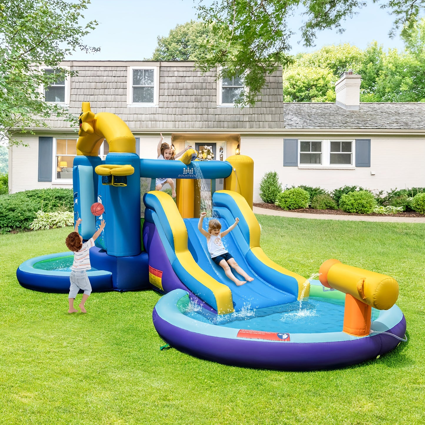 Inflatable Water Slide Park Bounce Castle with 50 Ocean Balls & 735W Blower