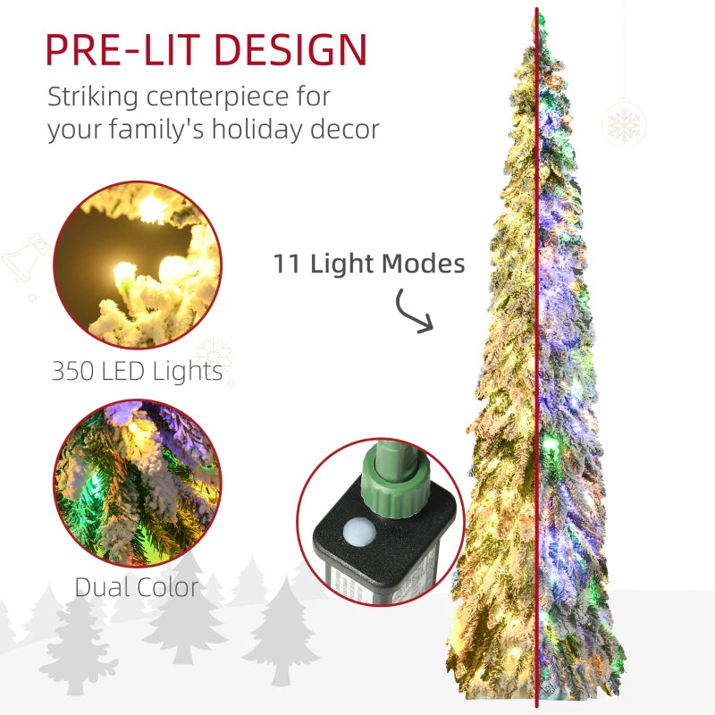 Artificial Slim Christmas Trees, with Snow Frosted Branches, Warm White or Colorful LED Lights, Downswept Shape