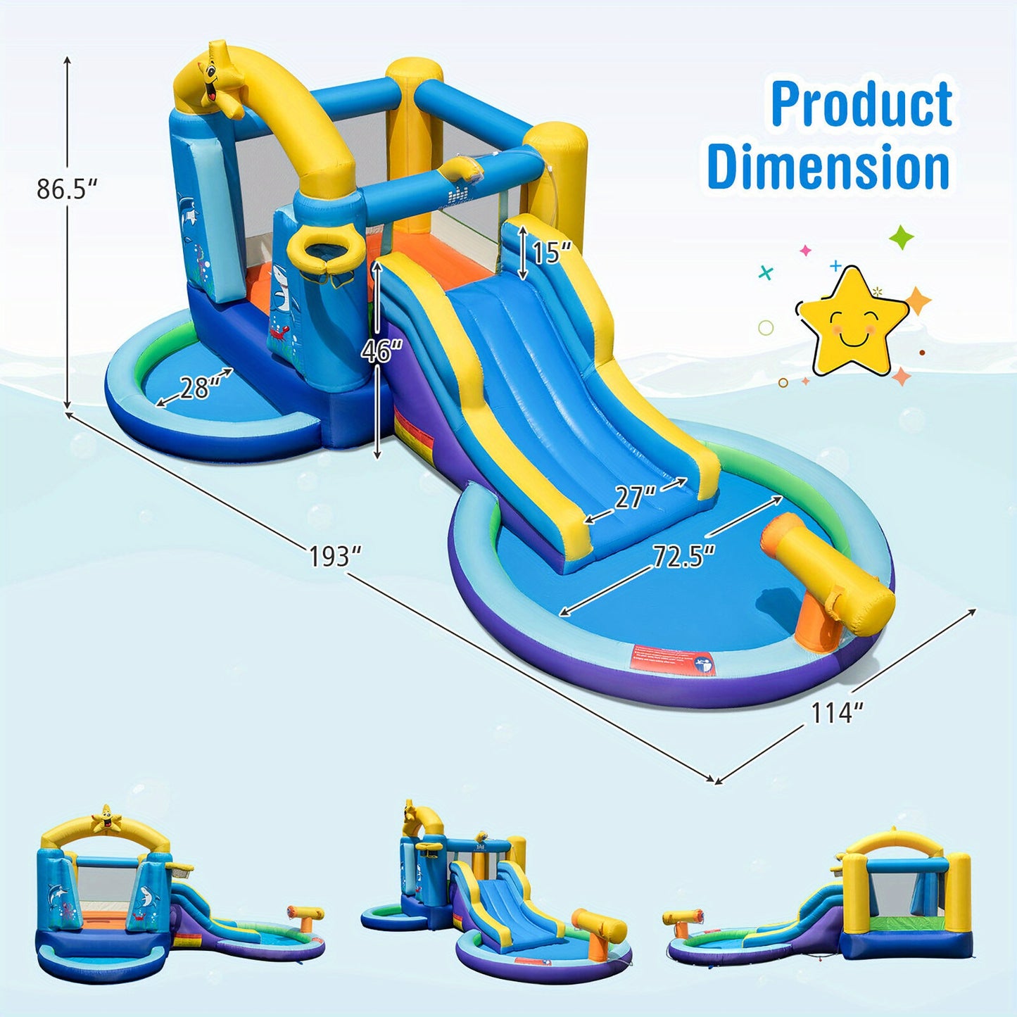 Inflatable Water Slide Park Bounce Castle with 50 Ocean Balls & 735W Blower