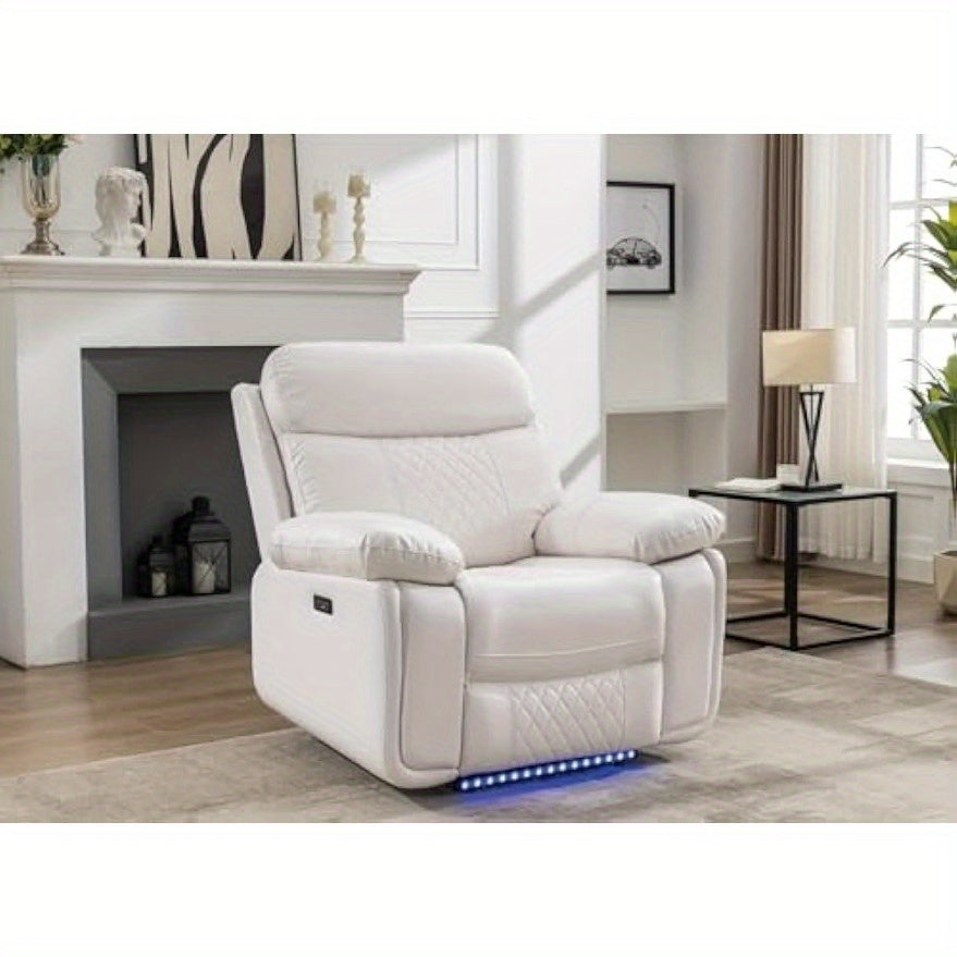 Living Room Furniture Set Leather Recliner Sectional Couches Comfy Couch Power Loveseat Chair Home Sofa Sets with Bass Speaker LED Light, Storage Console, USB Port, White