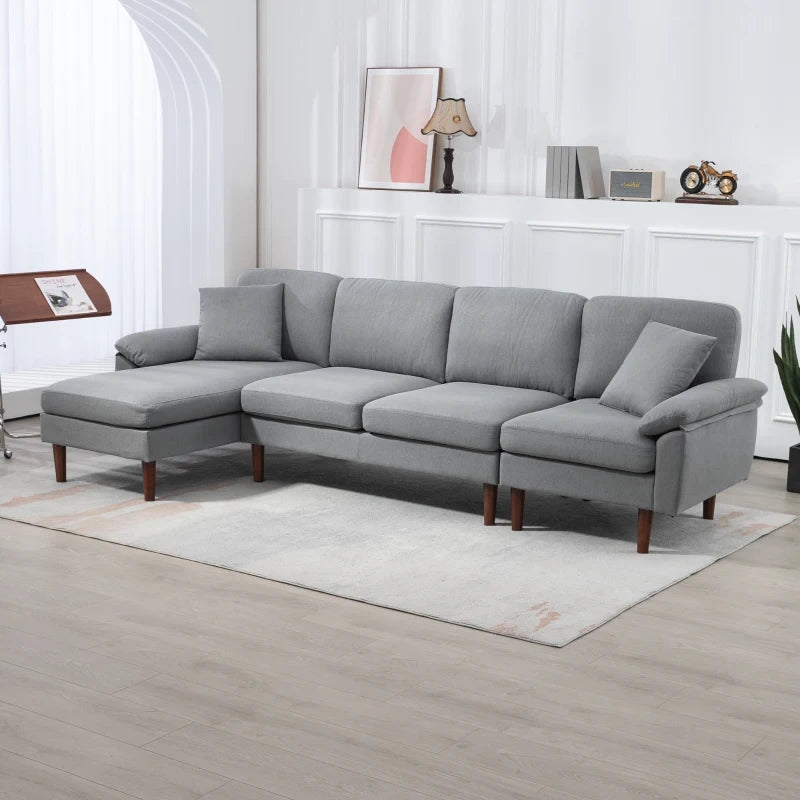 L Shape Sofa, Modern Sectional Couch with Reversible Chaise Lounge, Pillows and Wooden Legs for Living Room