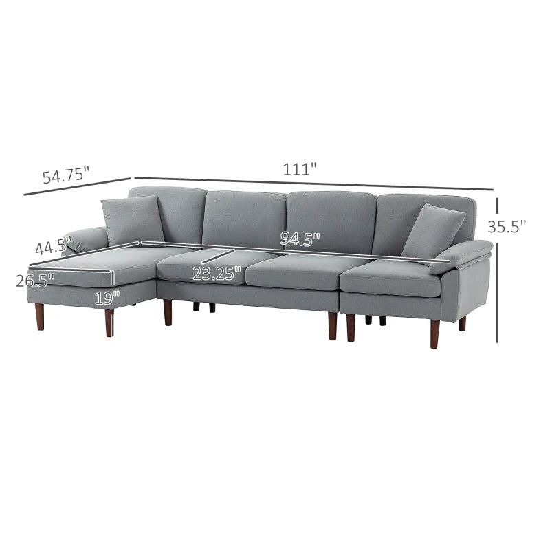 L Shape Sofa, Modern Sectional Couch with Reversible Chaise Lounge, Pillows and Wooden Legs for Living Room