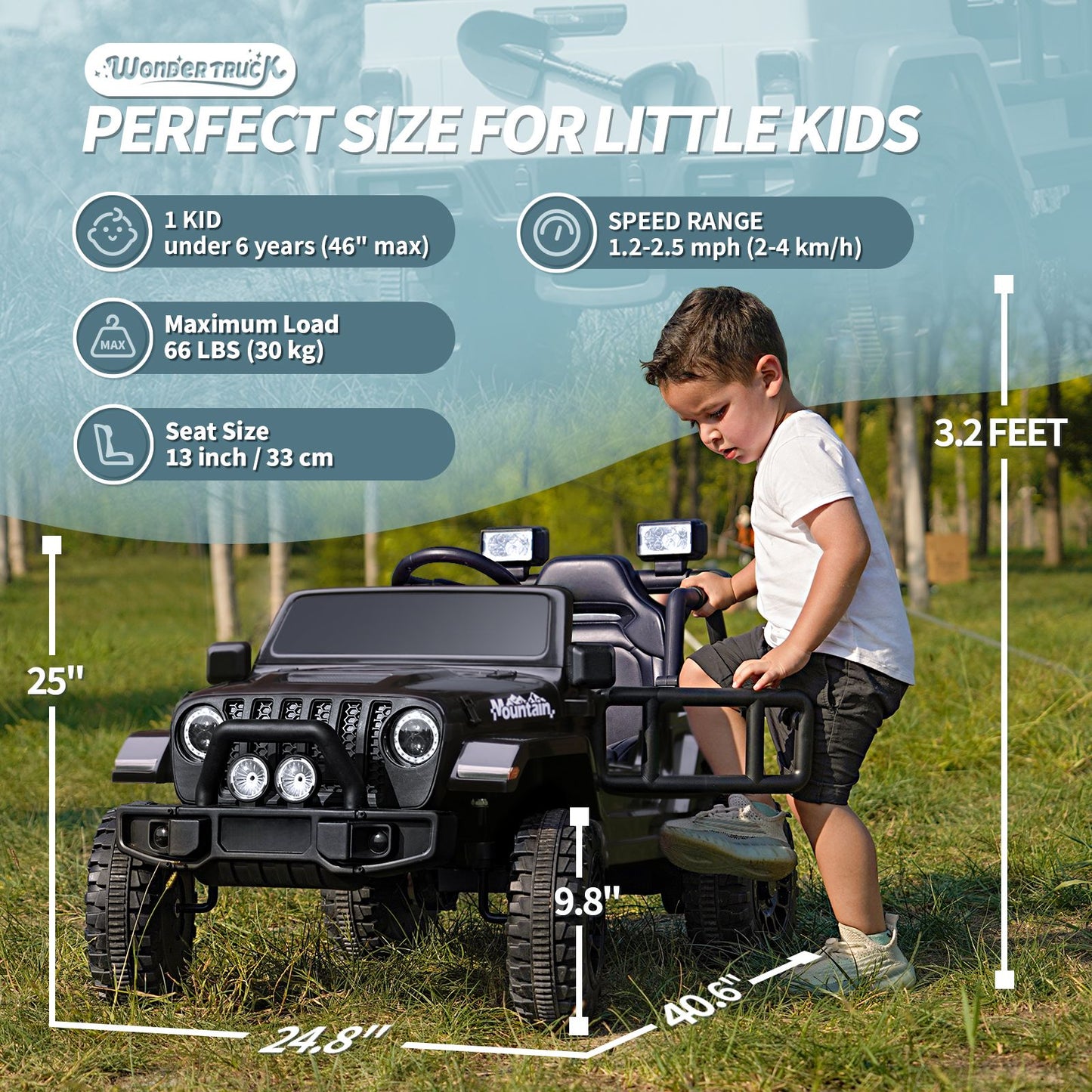 12V Kids Ride on Truck Battery Powered Toy Car w/Parent Remote Control, Electric Car for Kids, 4-Wheel Suspension, 3 Speeds, LED Lights