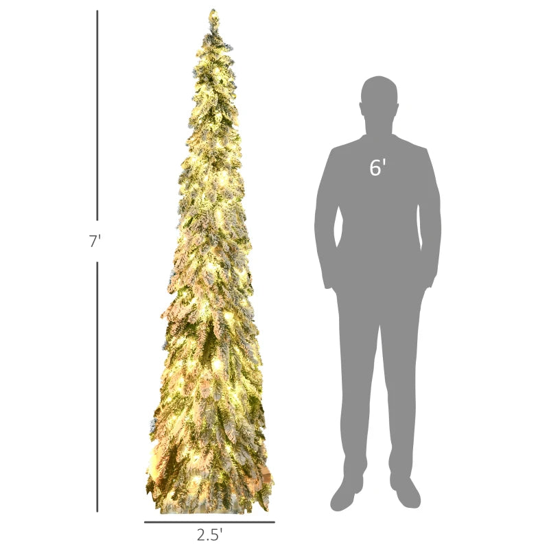 Artificial Slim Christmas Trees, with Snow Frosted Branches, Warm White or Colorful LED Lights, Downswept Shape