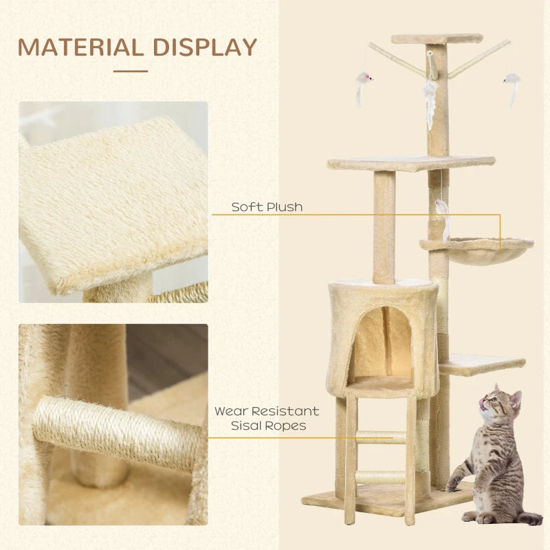 52" Cat Tree Tower, Multi-Level Cat Condo, Plush Sturdy Interactive Kittens Activity Tree House with Scratching Post