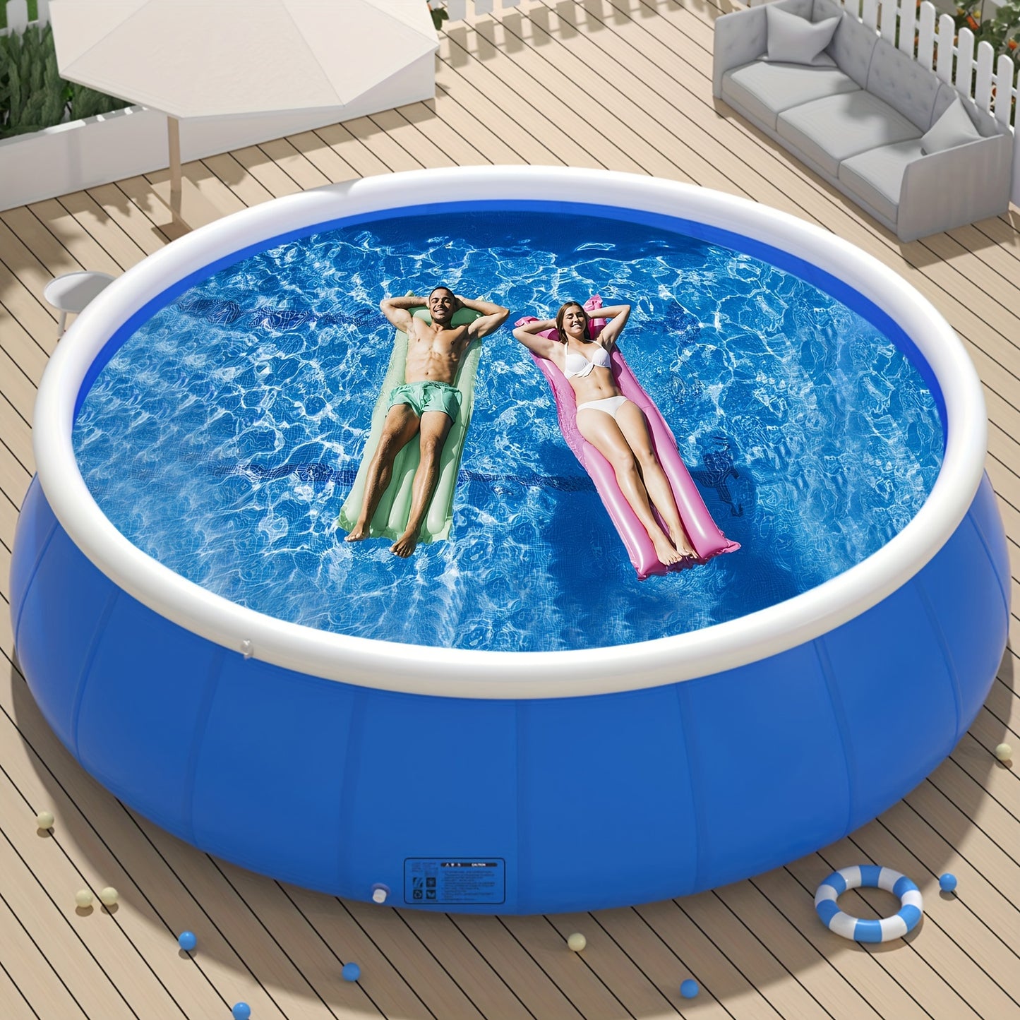 1pc Round Inflatable Swimming Pool, Large PVC Material Swimming Pool, For Family Outdoor Garden Fun