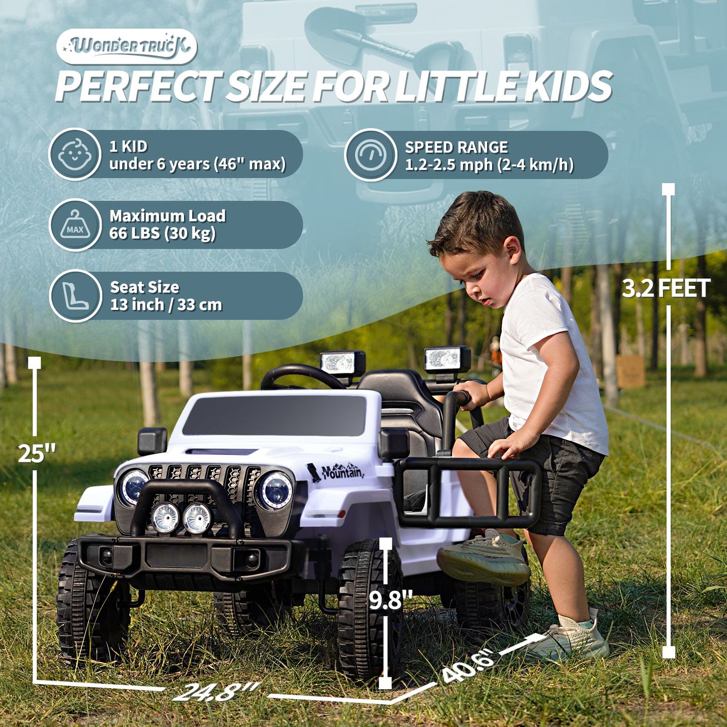 12V Kids Ride on Truck Battery Powered Toy Car w/Parent Remote Control, Electric Car for Kids, 4-Wheel Suspension, 3 Speeds, LED Lights