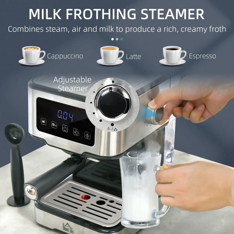 Espresso Machine with Milk Frother Wand, 15-Bar Pump Coffee Maker with 1.5L Removable Water Tank for Espresso, Latte and Cappuccino