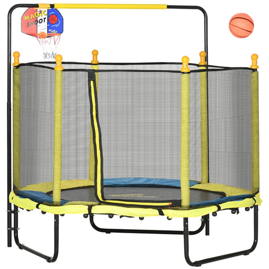 4.6' Kids Trampoline with Basketball Hoop, Horizontal Bar, 55" Indoor Trampoline with Net, Small Springfree Trampoline Gifts for Kids Toys, Ages 3-10