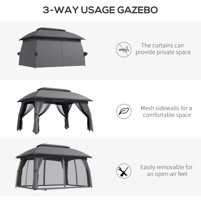 10' x 13' Patio Gazebo, Outdoor Gazebo Canopy Shelter with Netting, Vented Roof for Garden