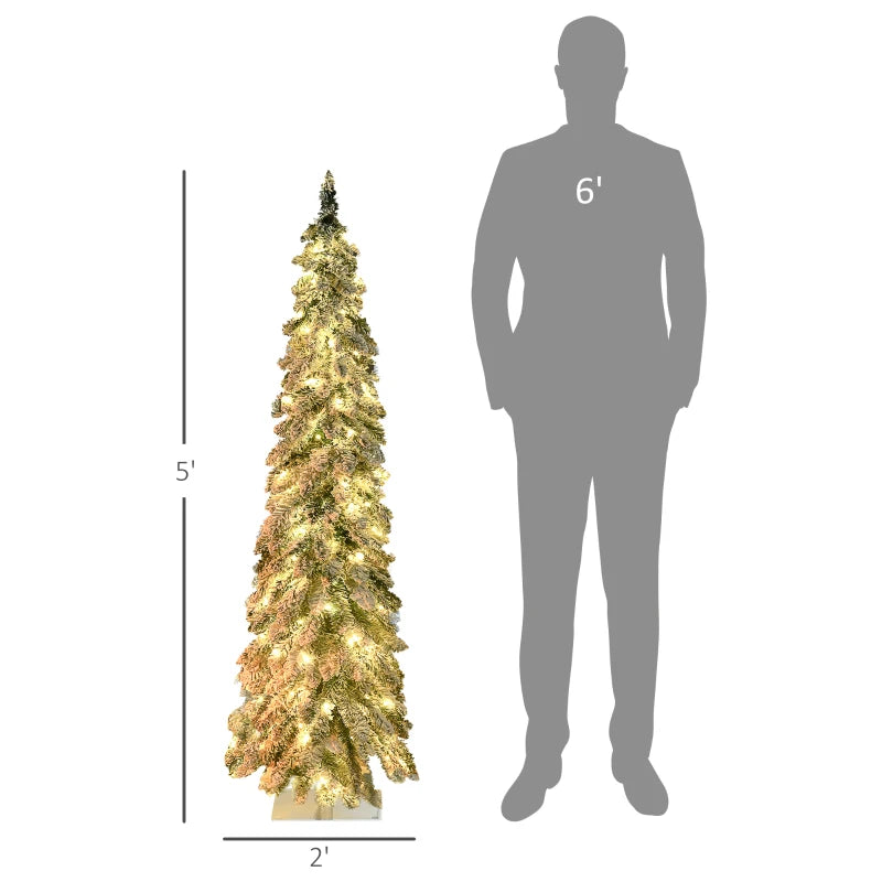 Artificial Slim Christmas Trees, with Snow Frosted Branches, Warm White or Colorful LED Lights, Downswept Shape