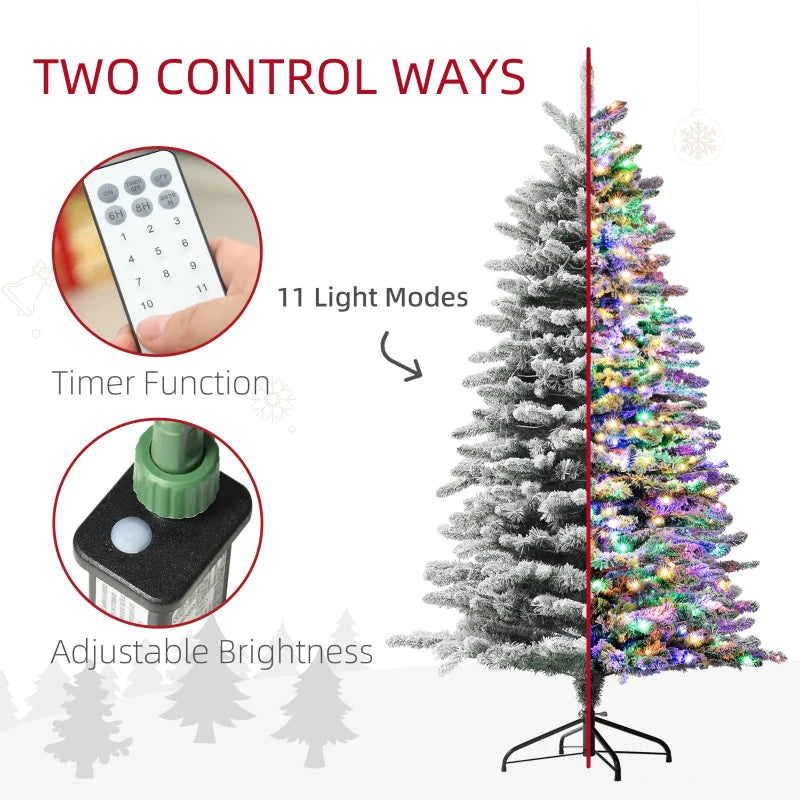 Snow Flocked Artificial Christmas Tree, Pre-Lit Christmas Tree with 500 LED Lights and 1264 Branch Tips, Green