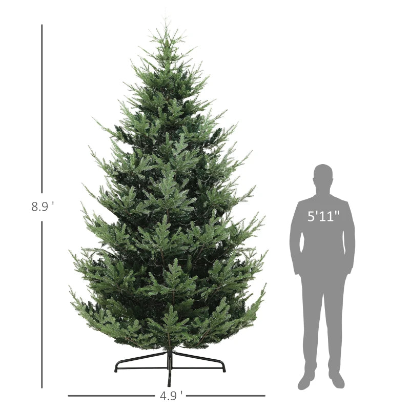 9 ft Artificial Christmas Tree, Prelit Christmas Tree with 300 LED Lights, 1939 Branch Tips and Wide Metal Base, Green