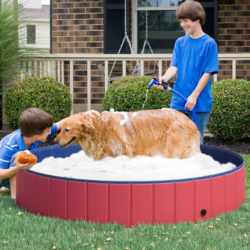 Foldable Pet Swimming Pool, Portable Dog Bathing Tub, 12" x 63" Plastic Large Dog Pool for Outdoor Dogs and Cats