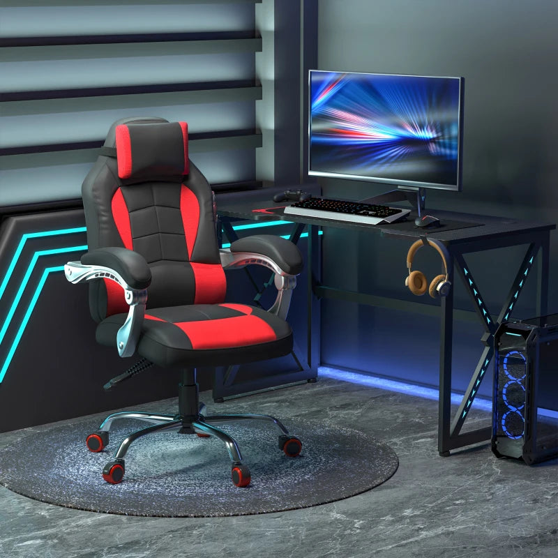 Racing Gamer Chair, High Back Faux Leather Gaming Chair with Headrest and Lumbar Support, Red