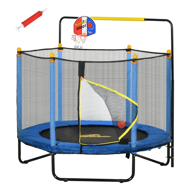 4.6' Kids Trampoline with Basketball Hoop, Horizontal Bar, 55" Indoor Trampoline with Net, Small Springfree Trampoline Gifts for Kids Toys, Ages 3-10