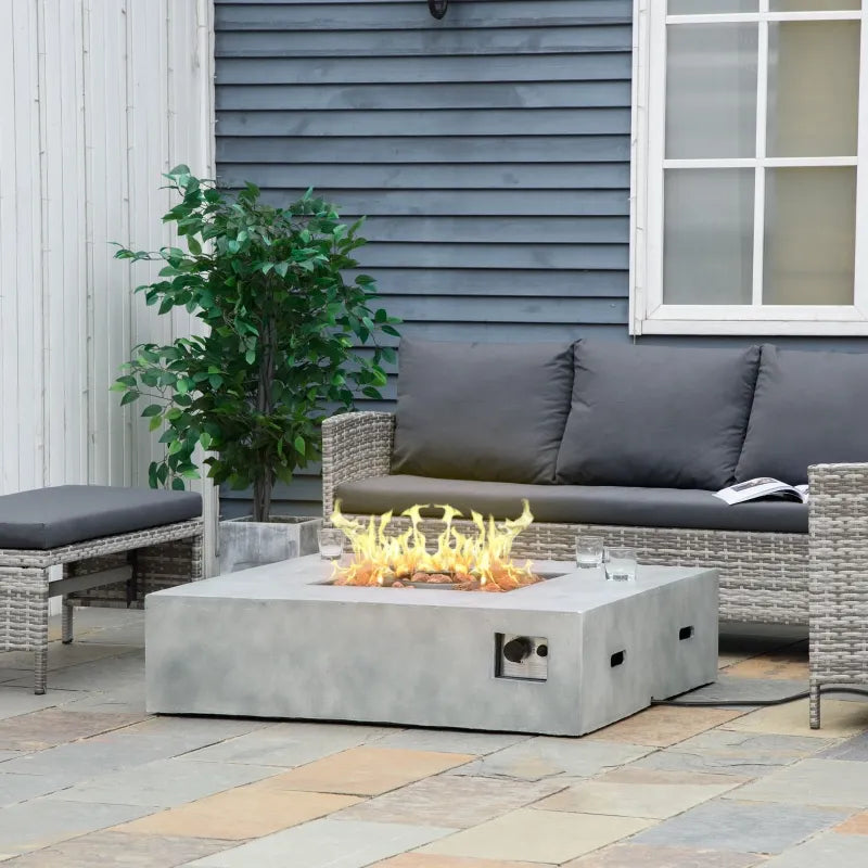 Outdoor Propane Fire Pit Table Faux Grey Ledge Stone 42-inch Square Fire Table, 50,000BTU Auto Ignition Gas Fire pit with Protective Cover, Lava Rocks, CSA Certification for Outdoor