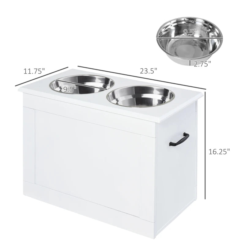 Raised Pet Feeding Storage Station with 2 Stainless Steel Bowls Base for Large Dogs and Other Large Pets