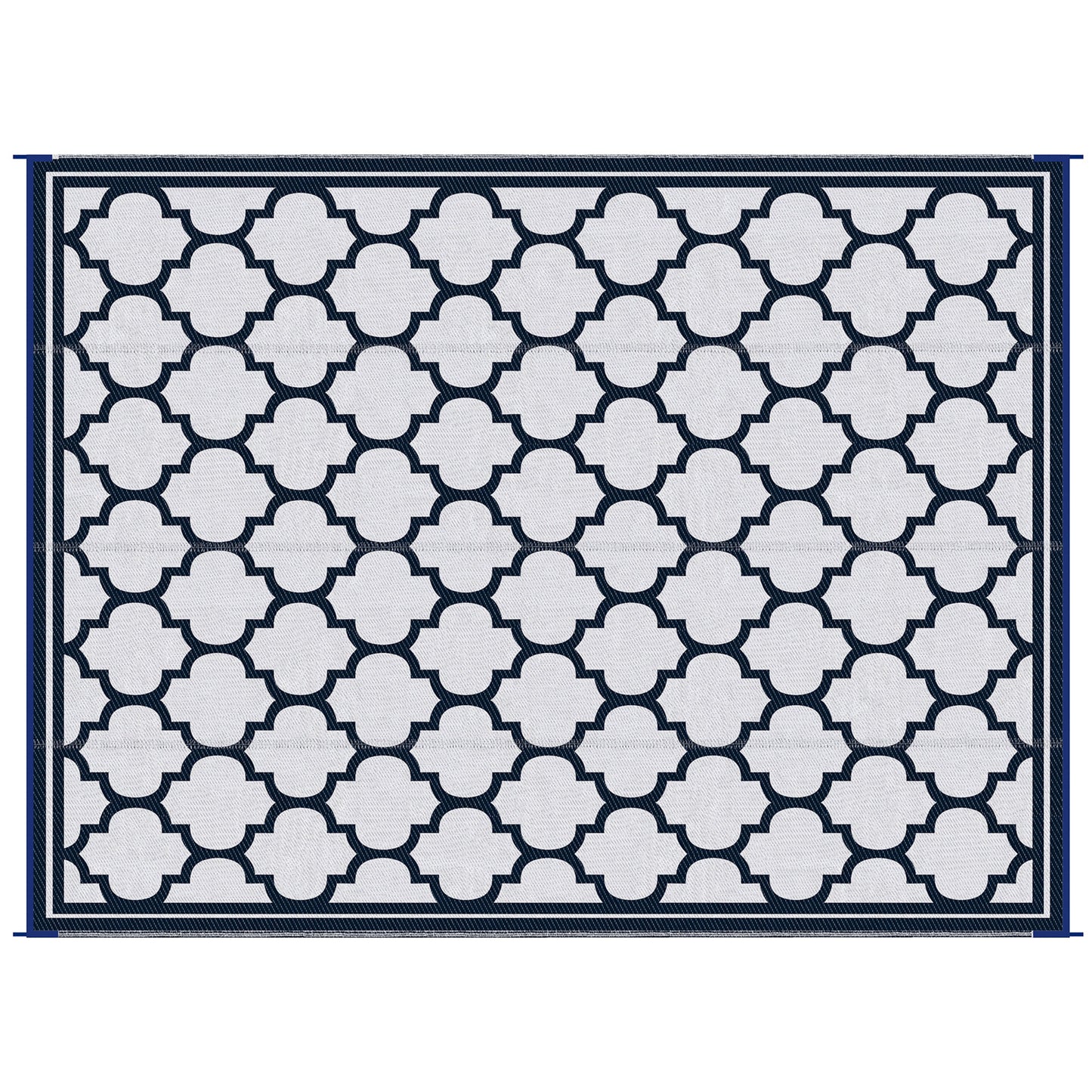 Reversible Outdoor Rug, 9' x 12' Waterproof Plastic Straw Floor Mat, Portable RV Camping Carpet, Large Floor Mat for Backyard, Deck, Picnic, Beach, Blue & White