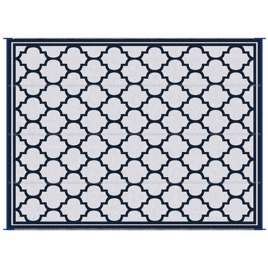 Reversible Outdoor Rug, 9' x 12' Waterproof Plastic Straw Floor Mat, Portable RV Camping Carpet, Large Floor Mat for Backyard, Deck, Picnic, Beach, Blue & White