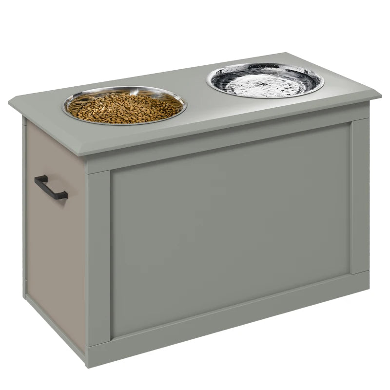 Raised Pet Feeding Storage Station with 2 Stainless Steel Bowls Base for Large Dogs and Other Large Pets