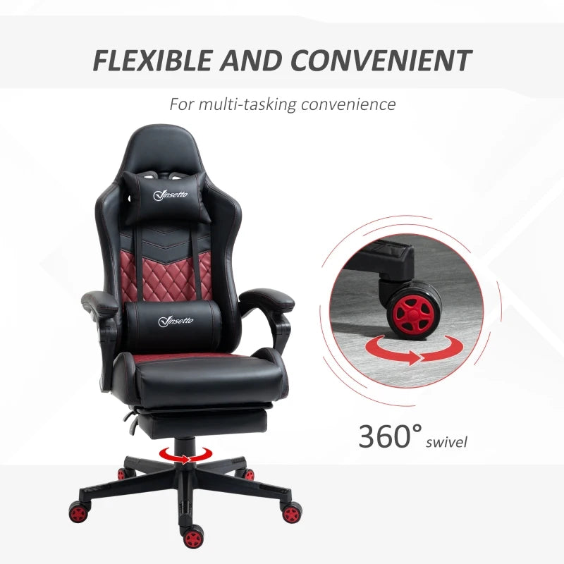 Racing Gaming Chair Diamond PU Leather Office Gamer Chair High Back Swivel Recliner with Footrest, Lumbar Support, Adjustable Height