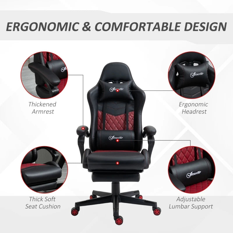 Racing Gaming Chair Diamond PU Leather Office Gamer Chair High Back Swivel Recliner with Footrest, Lumbar Support, Adjustable Height