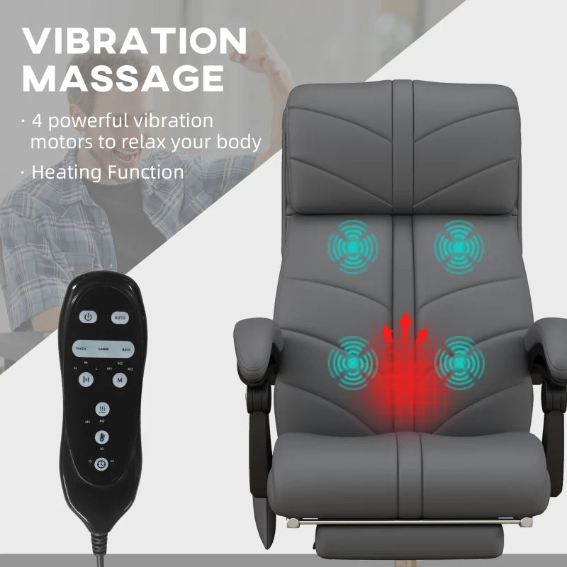 Executive Massage Office Chair with 4 Vibration, Computer Desk Chair, PU Leather Heated Reclining Chair with Adjustable Height, Swivel Wheels