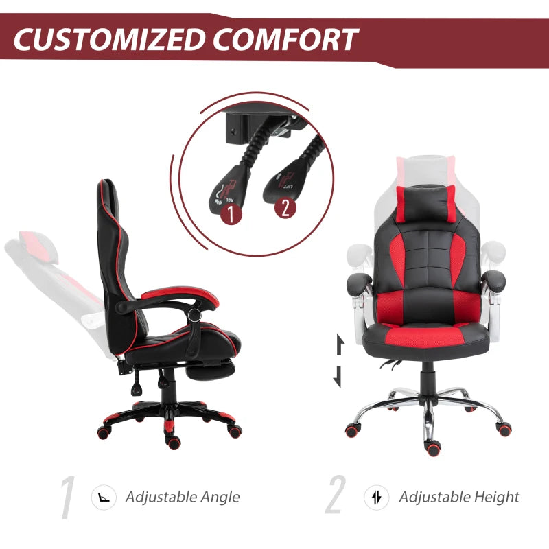 Racing Gamer Chair, High Back Faux Leather Gaming Chair with Headrest and Lumbar Support, Red