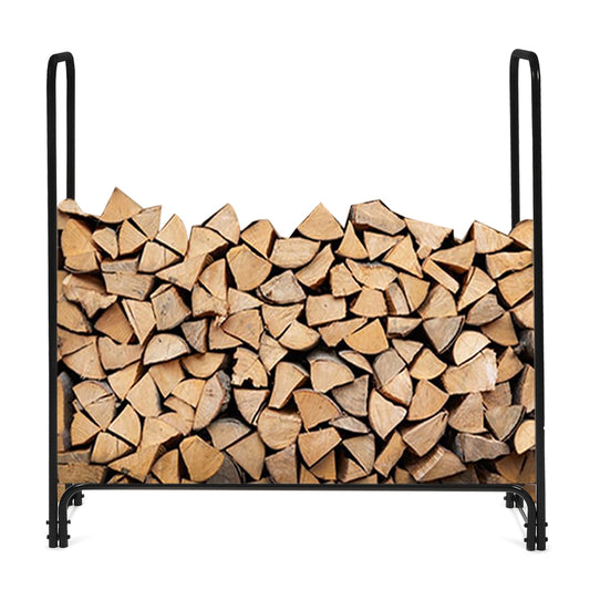 Fire Wood Rack 4 ft for Log Rack Tubular Firewood Pile Lumber Holder Stand Stacking Log Bin Storage Tools Accessories Steel Black Outdoor Indoor Heavy Duty