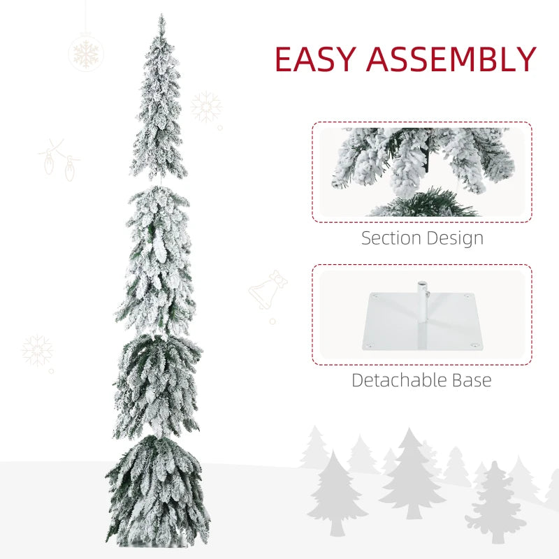 Artificial Slim Christmas Trees, with Snow Frosted Branches, Warm White or Colorful LED Lights, Downswept Shape