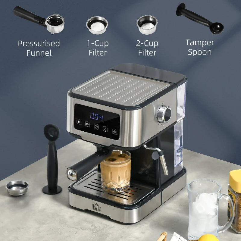 Espresso Machine with Milk Frother Wand, 15-Bar Pump Coffee Maker with 1.5L Removable Water Tank for Espresso, Latte and Cappuccino