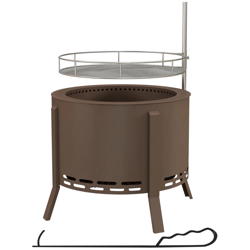 2-in-1 Smokeless Fire Pit BBQ Grill Portable Camping Bonfire Stove with Poker, Steel, Bronze