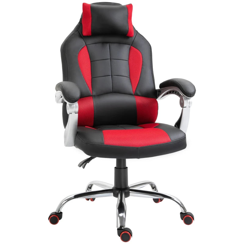 Racing Gamer Chair, High Back Faux Leather Gaming Chair with Headrest and Lumbar Support, Red