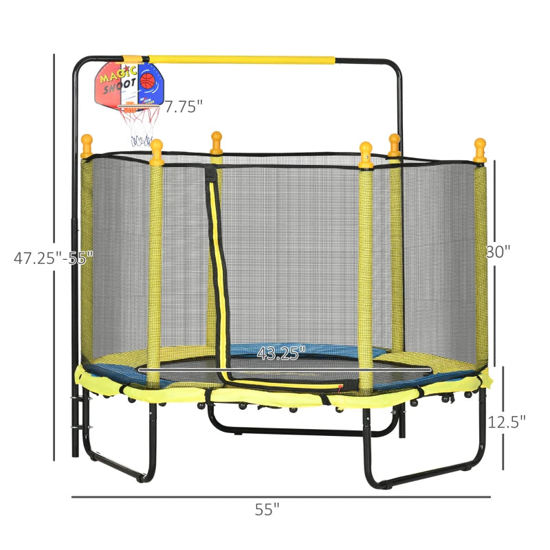 4.6' Kids Trampoline with Basketball Hoop, Horizontal Bar, 55" Indoor Trampoline with Net, Small Springfree Trampoline Gifts for Kids Toys, Ages 3-10