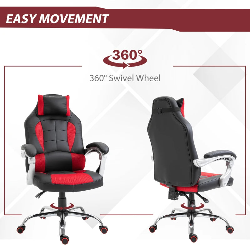 Racing Gamer Chair, High Back Faux Leather Gaming Chair with Headrest and Lumbar Support, Red