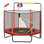 4.6' Kids Trampoline with Basketball Hoop, Horizontal Bar, 55" Indoor Trampoline with Net, Small Springfree Trampoline Gifts for Kids Toys, Ages 3-10