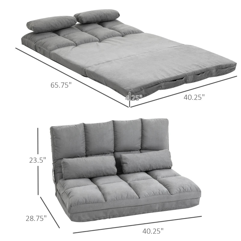 Convertible Floor Sofa Chair, Folding Couch Bed, Guest Chaise Lounge with 2 Pillows, Adjustable Backrest and Headrest, 40.25" L