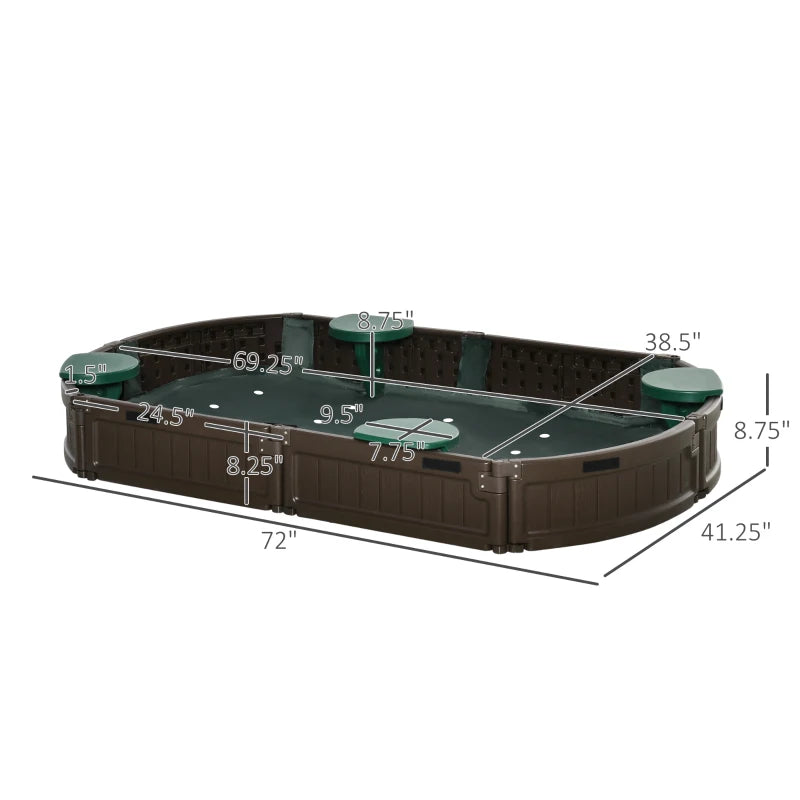 Kids Outdoor Sandbox with Cover Garden Bed, Easy Assembly Children's Oval Sandbox for Backyard, Brown, 72" x 41.25" x 8.75"