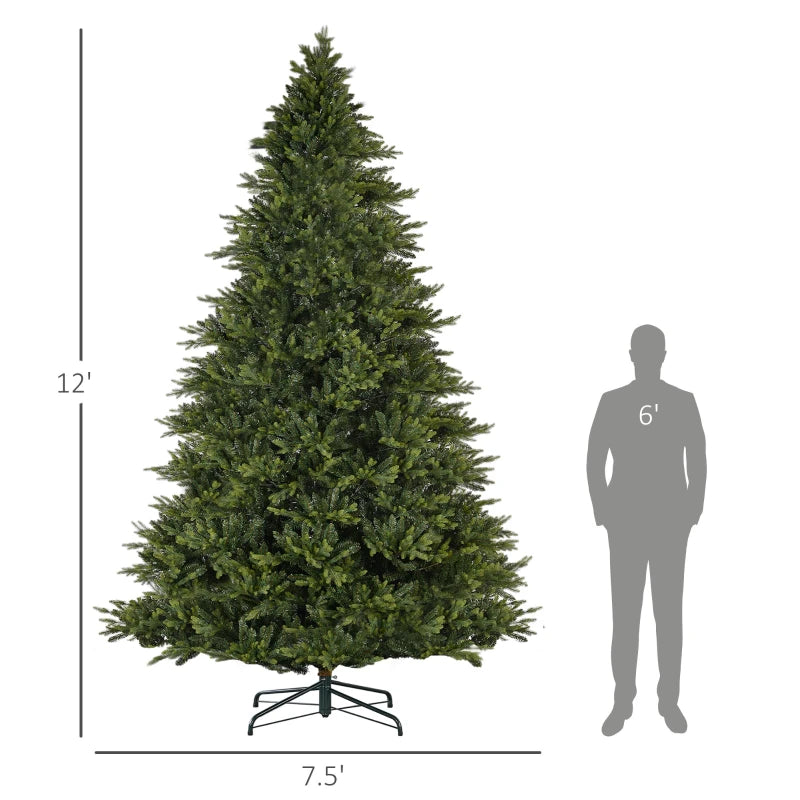 12ft Hinged Artificial Christmas Tree with Foldable Stand, Easy Assembly, Xmas Tree for Home Office Holiday, Green