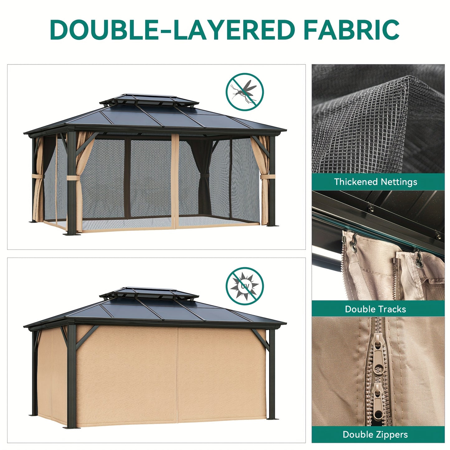 Hard Top Outdoor Gazebo with Netting and Curtains