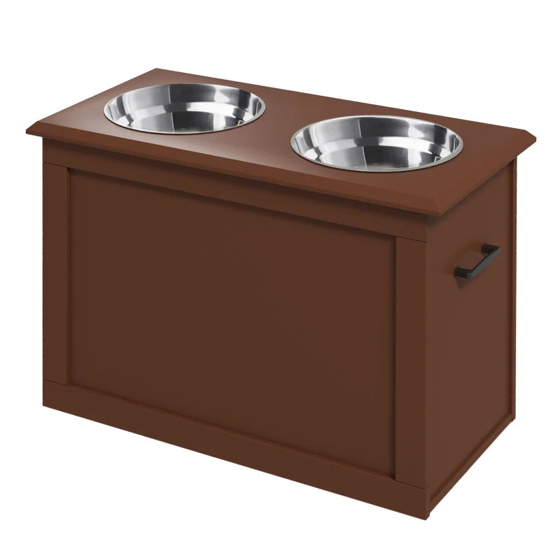 Raised Pet Feeding Storage Station with 2 Stainless Steel Bowls Base for Large Dogs and Other Large Pets