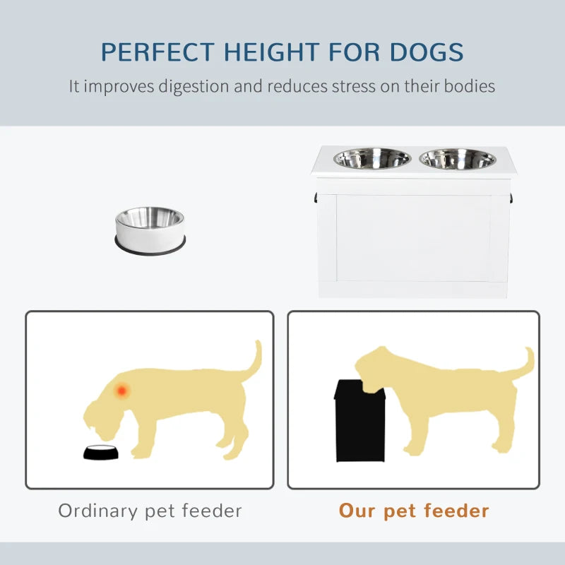 Raised Pet Feeding Storage Station with 2 Stainless Steel Bowls Base for Large Dogs and Other Large Pets