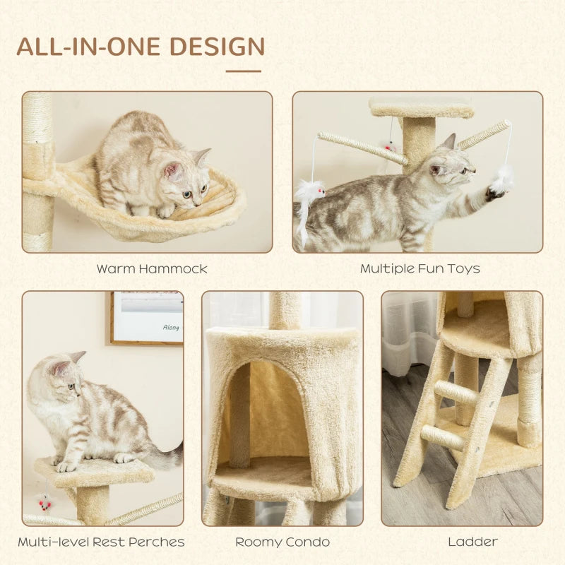 52" Cat Tree Tower, Multi-Level Cat Condo, Plush Sturdy Interactive Kittens Activity Tree House with Scratching Post