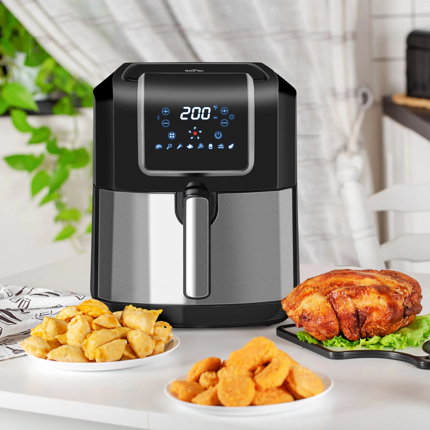 Air Fryer, 1700W 6.9 Quart Air Fryers Oven with Digital Display, 360° Air Circulation, Adjustable Temperature, Timer and Nonstick Basket for Oil Less or Low Fat Cooking, Black