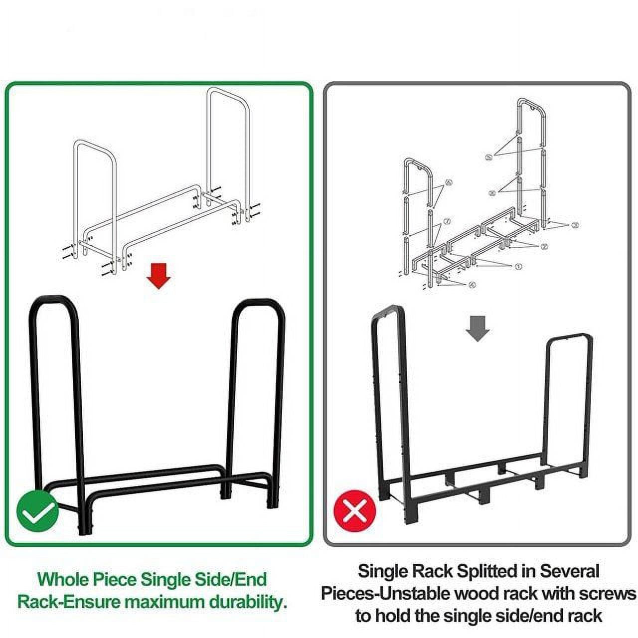 Fire Wood Rack 4 ft for Log Rack Tubular Firewood Pile Lumber Holder Stand Stacking Log Bin Storage Tools Accessories Steel Black Outdoor Indoor Heavy Duty