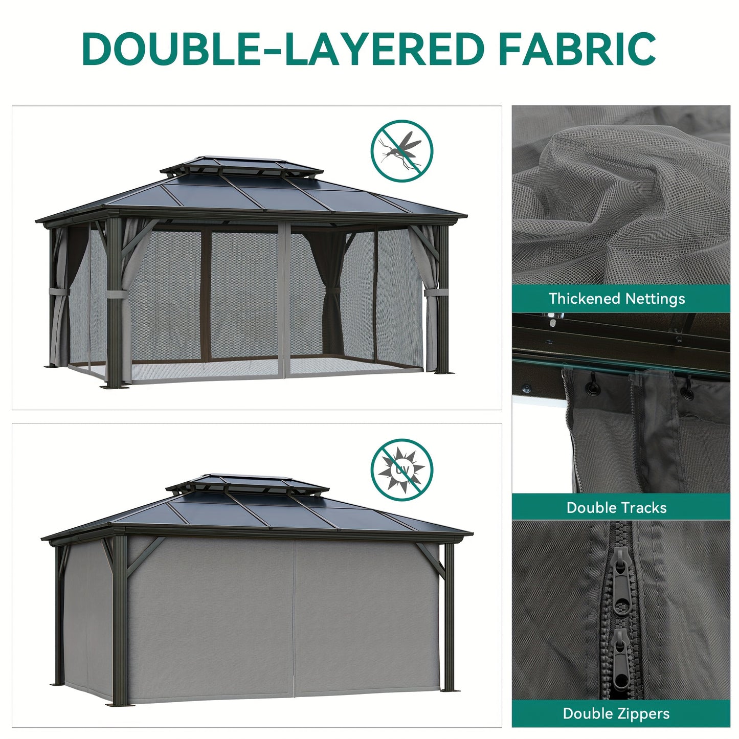 Hard-Top Gazebo with Netting & Curtains