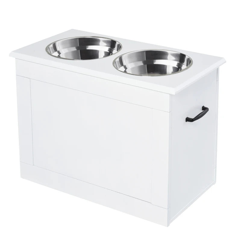 Raised Pet Feeding Storage Station with 2 Stainless Steel Bowls Base for Large Dogs and Other Large Pets