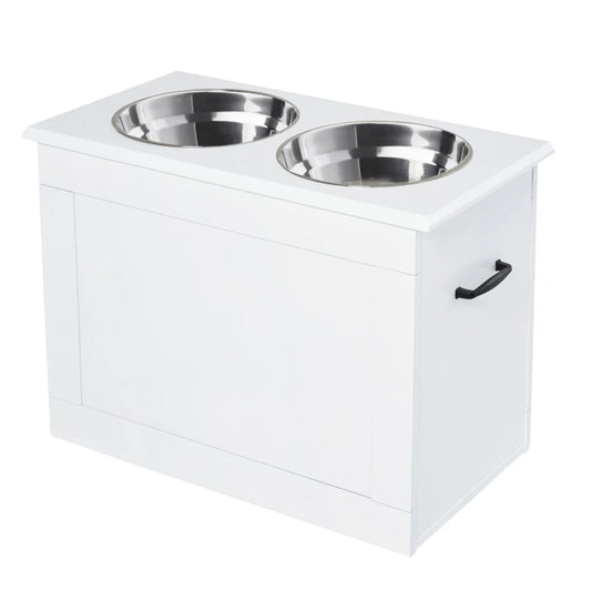 Raised Pet Feeding Storage Station with 2 Stainless Steel Bowls Base for Large Dogs and Other Large Pets